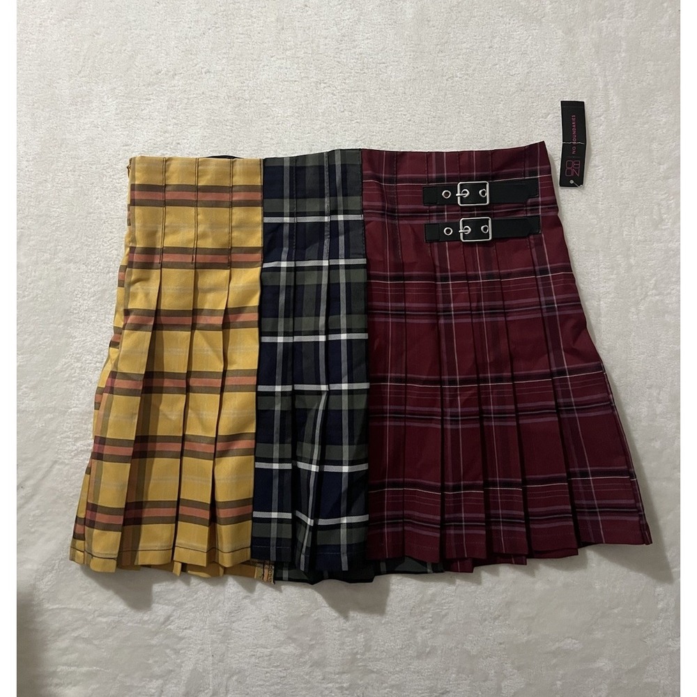 No Boundaries Plaid‎ Pleated Skirt Color Block Mini School Girl Skater XL 15-17